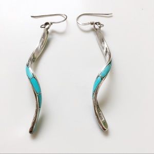 TURQUOISE and SILVER Spiral Inlaid Earrings